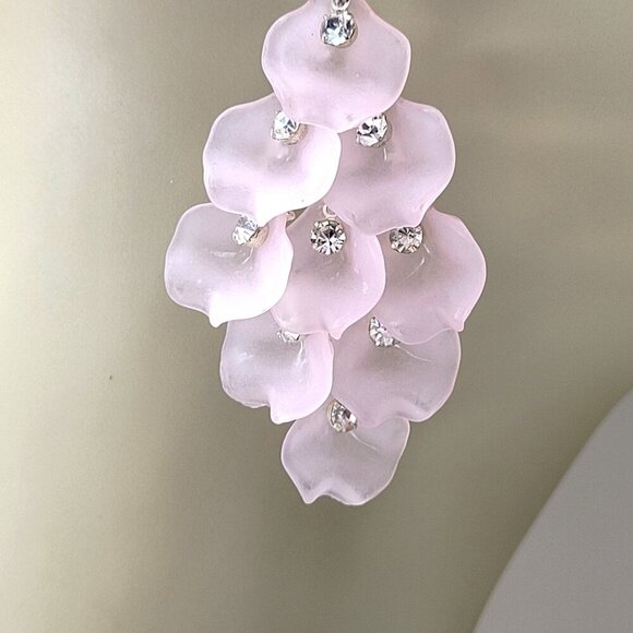 Pink Rose Petal Earrings with Crystals - Picture 5 of 9